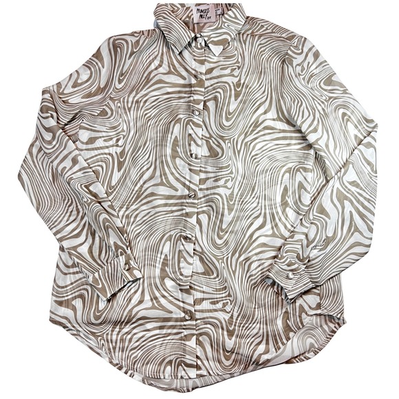 Princess Polly Tops - Princess Polly Button-Up Top Swirl Print Long Sleeve Shirt Neutral Size 2